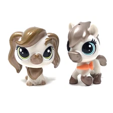 LITTLEST PET SHOP BRONZE SHIMMER PETS - LPS LLHASA APSO & HORSE PONY WITH CARROT