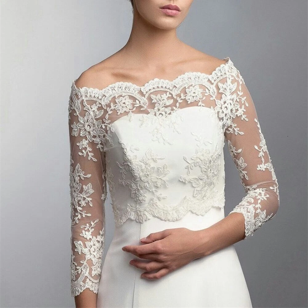 Bridal Lace Jacket Bateau Appliques Wrap Sheath Bridal Bolero For