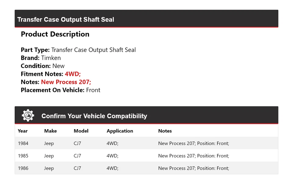 For 1984-1986 Jeep CJ7 4WD Transfer Case Output Shaft Seal Front Timken 1985 - Image 2 of 4