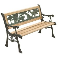  2 Seater Wooden Garden Bench Children / Kids Cast Iron Animal Design Patio Out