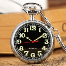 Luminous Mechanical Hand Winding Pocket Watch Fob Chain Arabic Numerals Display