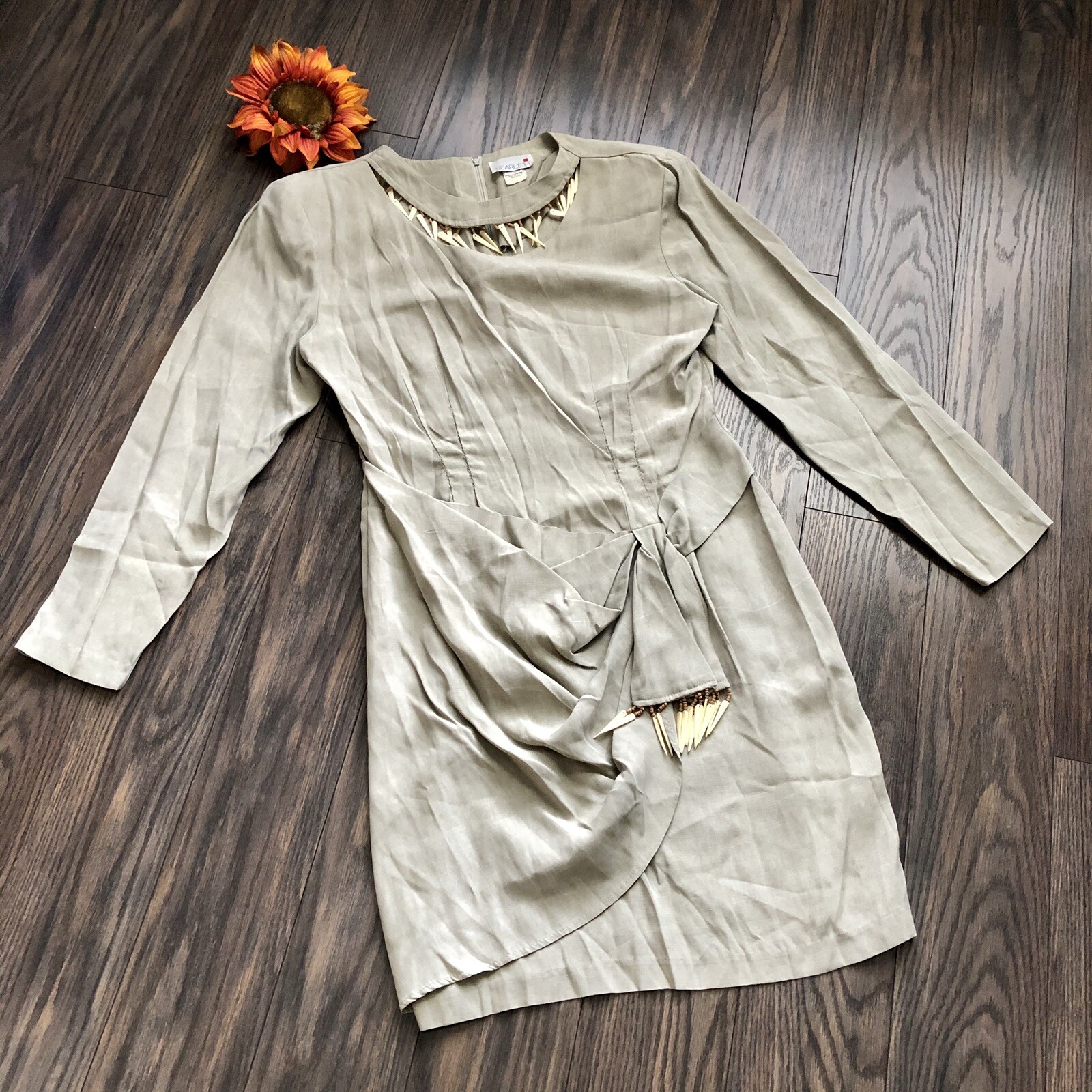 AMY LYNN | Dresses | Amy Lynn Long Sleeve Midi Wrap Dress In Oyster Large Nwt Champagne 638a8415dbb0e7faa3e85d24