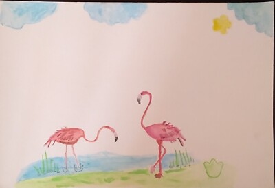 Aquarell auf Papier Flamingo Explore Love