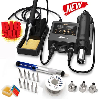 ILIBILIB 600W Soldering Station 2in1 Digital Soldering Iron Hot Air Rework Tool Set UK