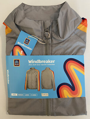 NEW ALDI 2023 Gear Gray Windbreaker OEKO-TEX Shoulder Heritage Rainbow Stripe SM