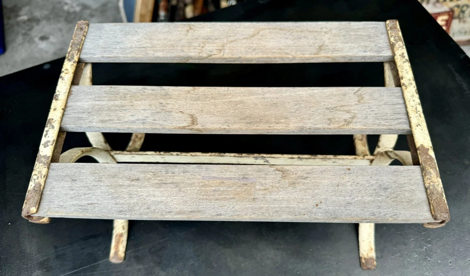 Rare ANTIQUE FRENCH Latte Slate FOOTREST  Wood And STEEL Footstool - Image 3 of 4