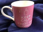KENT POTTERY pink mug KEEP CALM + CARRY ON SHOPPING new with tag STONEWARE NEW!! — photo 6