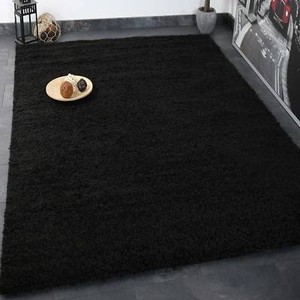 Hochflor Shaggy Teppich Modern Wohnzimmer Lounge Unifarbe Schwarz