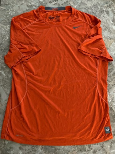 Nike Pro Combat Shirt Mens 2XL Orange Dri-Fit Fitted Short Sleeve Base Layer Gym