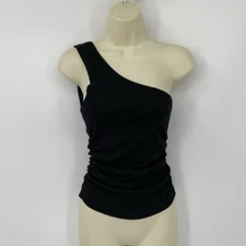 Michael Stars ribbed one shoulder black top shirt blouse knit ruched stretch XS