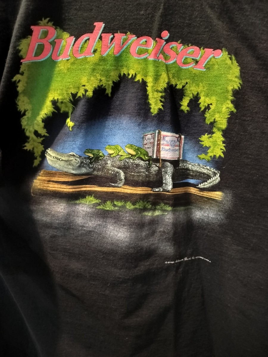 Vintage 1996 Budweiser Crocodile Frog T Shirt Double Sided