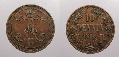 FINLAND 1865 10 Pennia #WC108337