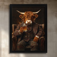 Highland Cow Art Print Bull Gentleman Highland Cow In A Suit Animal Wall Art