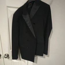 Egara Double Breasted Black Tuxedo Suit 32x30 Satin Lapel Stripe