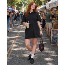 ASOS DESIGN Short Sleeve Denim Shirt Dress in Washed Black Sz. 14 NWOT