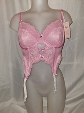 BNWT pink BOUX AVENUE Underwired boned corset basque top Suspenders size 36DD