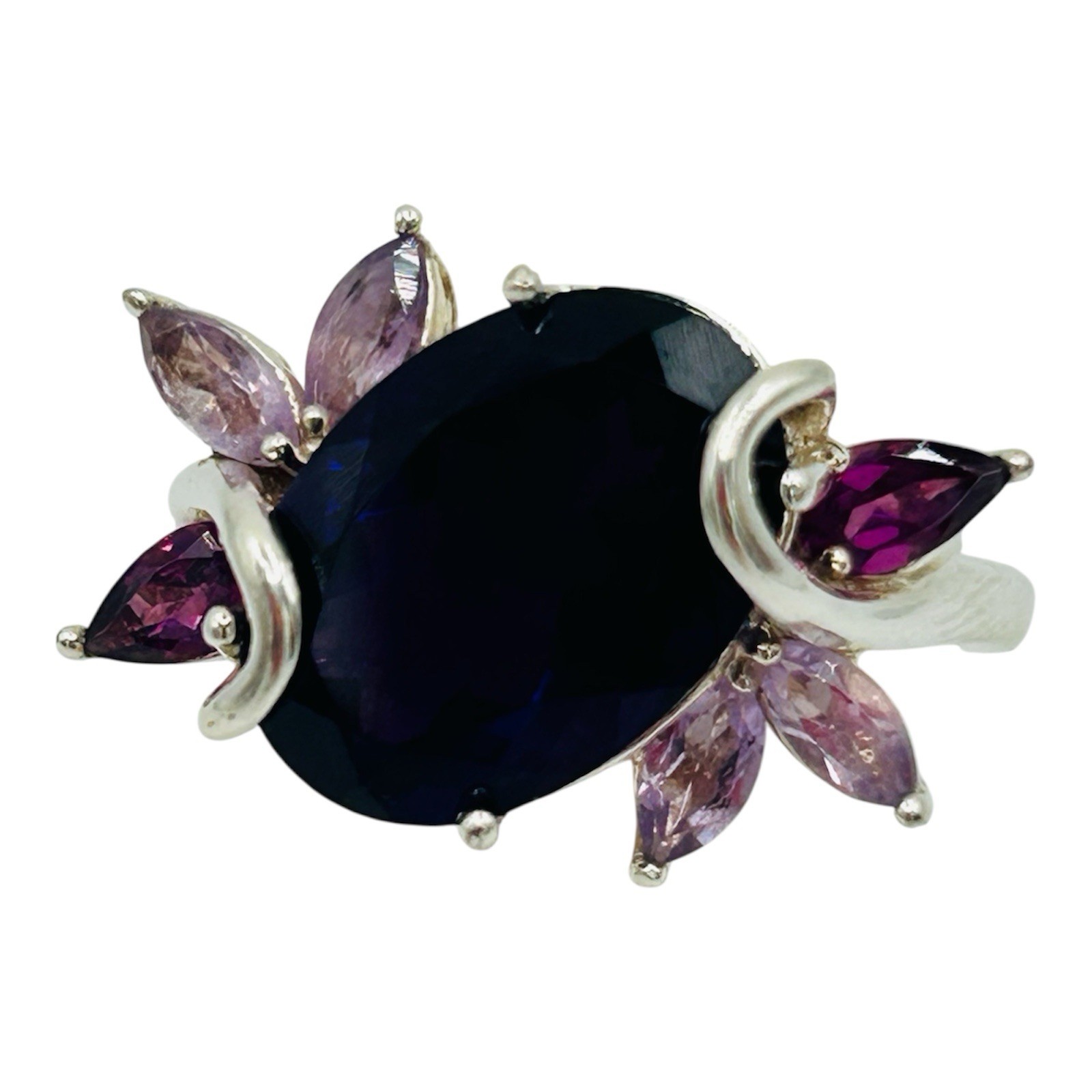 925 Solid Sterling Silver Statement Ring w/ Purpl… - image 1