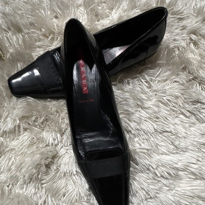 PRADA Women s Black Patent Leather Square Toe Slip-On Loafer Flats US 9