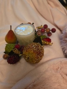 Faux Sugar Fruit Wreath With Votive Candle Holder. Unopened Candle.