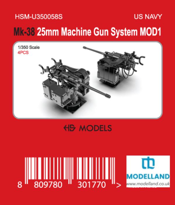 HS Model HSM-U350058S Mk-38 25mm Machine Gun System Mod 1 (4pcs) 1/350