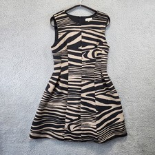 Calvin Klein Zebra Print Sleeveless Fit Flare Dress Women Size 8 Black Tan