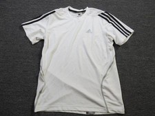 Adidas Shirt Mens Small White Response Short Sleeve 3 Stripe Running Tee Top