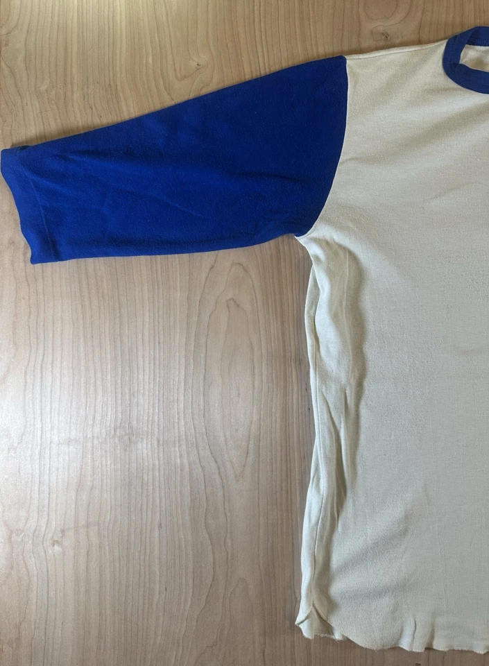 vintage 70's 3/4 SLEEVE baseball SHIRT henly collar BLUE and WHITE heavy cotton - Image 4 of 4