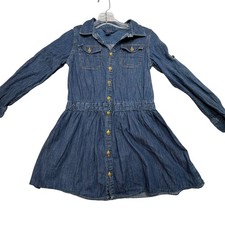 Polo Ralph Lauren Denim Dress Girls 10 Blue Gold Crest Button Long Sleeve Shirt