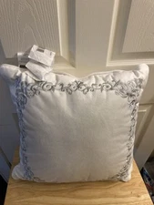 New Croscill Mia Ivory Gray Embroidered Square Decorative Bed Pillow 18x18