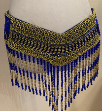 Belly Dance Costume Hip Wear Blue Sequins, Beads hand made adjustable back