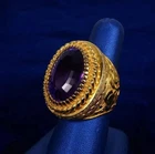 4Ct Oval Lab Created Amethyst Men's Bishop Vintage Ring 14K Yellow Gold Plated