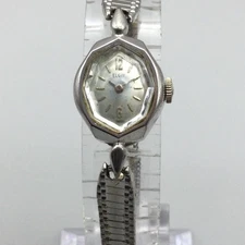 Vintage Elgin Ladies Manual Wind Watch Silver Tone Octagon Mechanical 6.25"