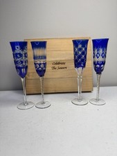 Vintage Bohemian Czech Cobalt Cut to Clear Cr...