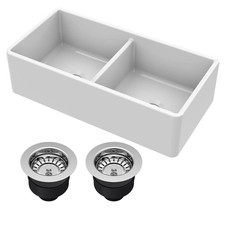 Nuie Kitchen Sink, Chrome Drain, Farmhouse Apron Front, Fire Clay 36x18x10"