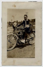 RPPC Excelsior Auto Cycle Motorcycle Dapper Man Alligator Cuff Gloves real photo