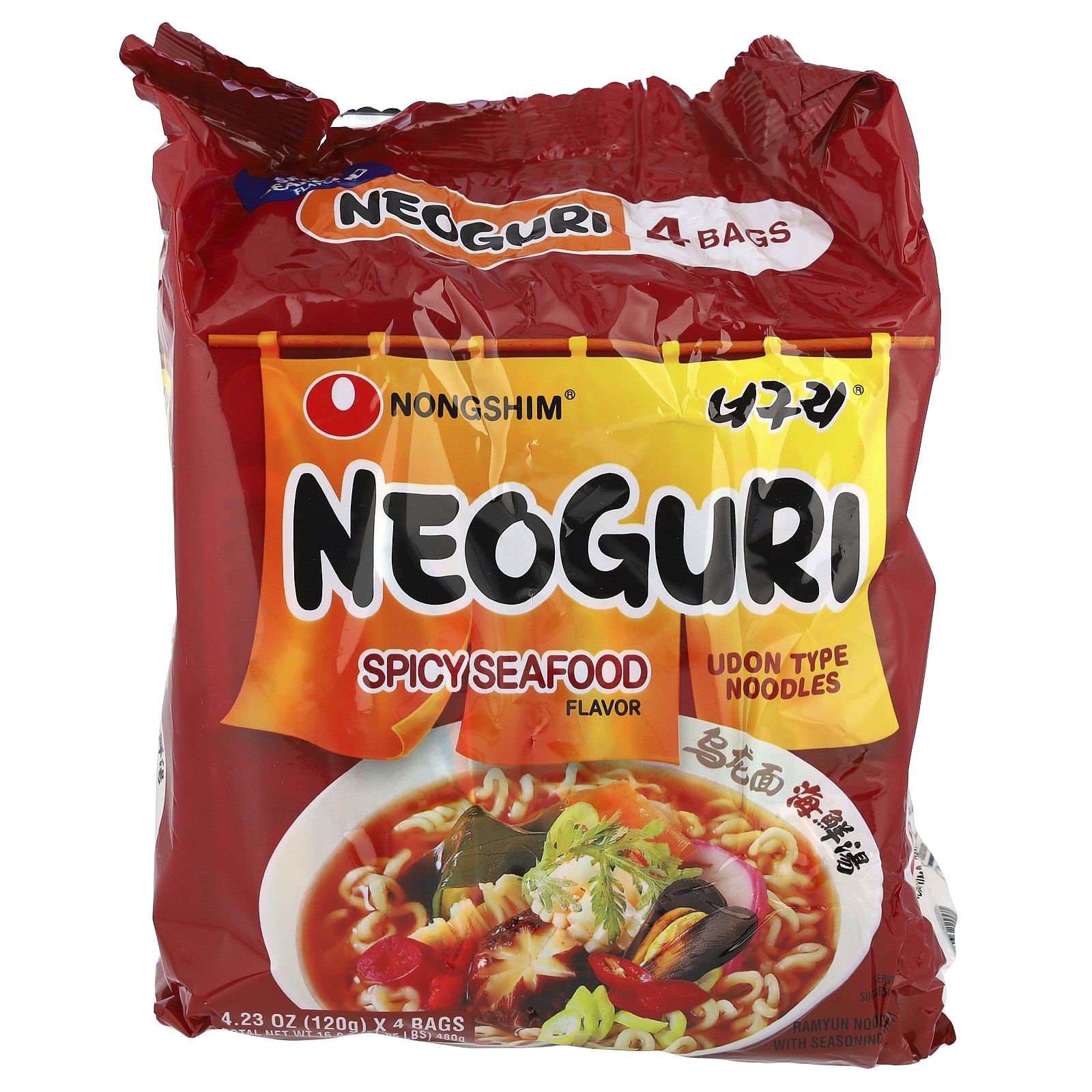 Неогури лапша типа Удон Острые морепродукты 4 пакетика по 423 унции 120 г в каждом 2690₽