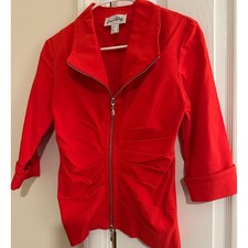 Joseph Ribkoff Red Ruched Zip Front Blazer Jacket 3/4 Sleeve Size 8 designer