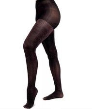 HUE Total Black Faux Sheer Fleece Lined Therma Tights Womens Size M/L NEW U24206