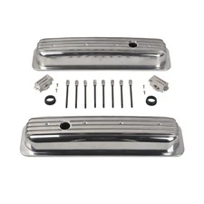 Polished Short Finned Valve Cover For Small Block Chevy Vortec 5.0 5.7 350 87-97