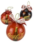 3 Vintage 90s Coca Cola Christmas Bottle Polar Bear Round Ball Ornaments Bows