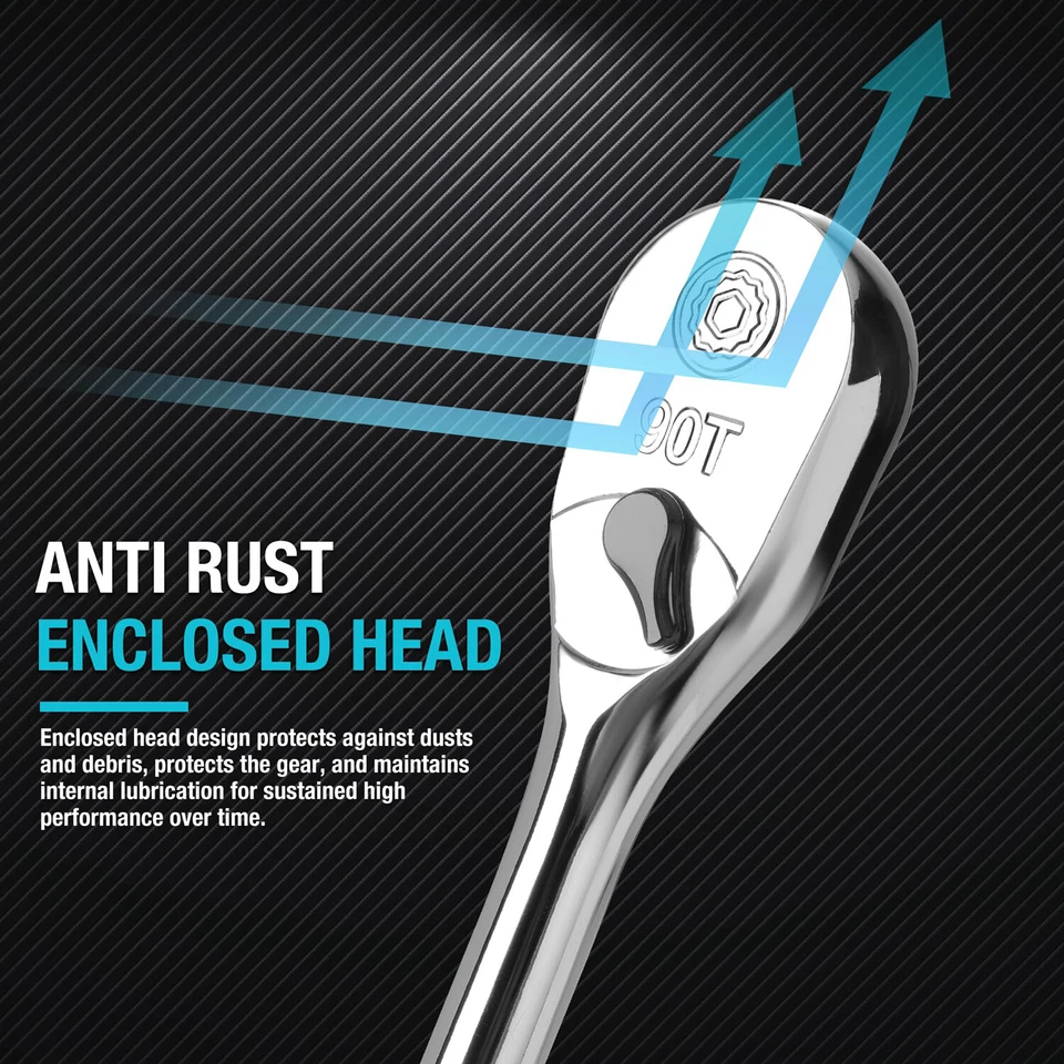 DURATECH 3/8" Drive Ratchet Handle Ratchet Wrench 90-Tooth 12" Extra Long Handle - Image 4 of 4