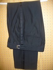 Mens Used Black with Midnight Blue Subtle Stripe Tuxedo Trousers Adjustable