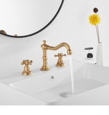Brushed Gold Bathroom Sink Faucet 8 inch Widespread 3 Hole with Overflow Drain