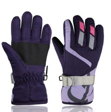 Children Ski Gloves Winter Warm Outdoor Riding Thickening Gloves 2-4Y Purple