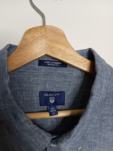 Gant USA Shirt Mens 3XL XXXL Blue Linen Chambray Regular Fit Business Casual - Picture 5 of 10