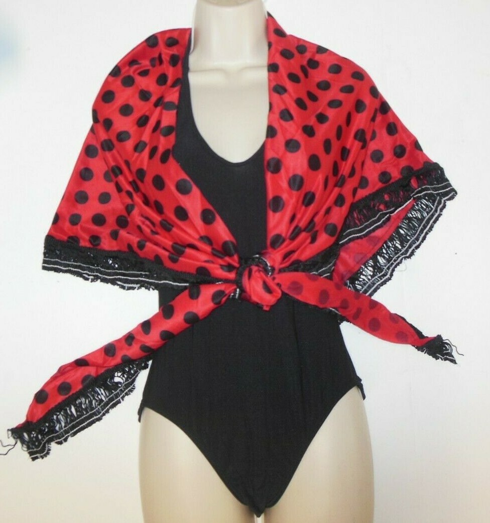 Flamenco Latin camisole leotard w/attached dotted fringed shawl ch/ladies