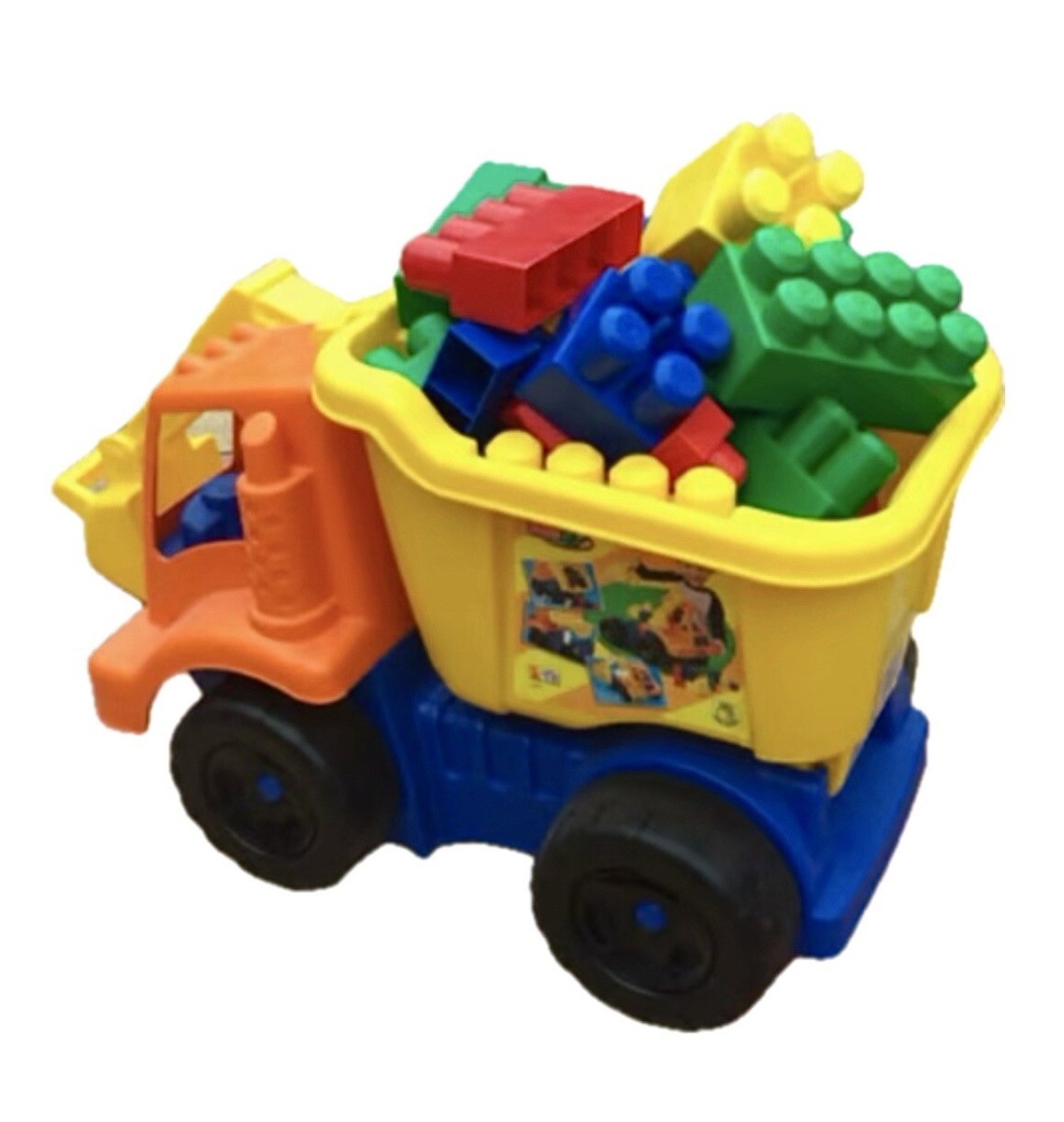 Mega blocks mini digger truck with moveable bucket and bricks