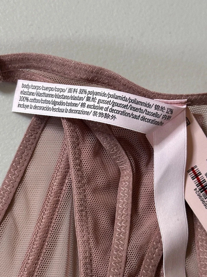 New Victorias Secret Panties Small Womens Brown Sheer Very Sexy Thong Rhinestone - Image 4 of 4