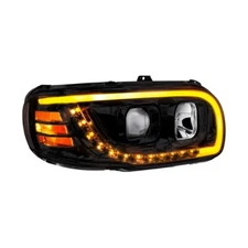 Headlight w/ LED Turn Signal Light Bar f/ Peterbilt 388/389/567 -Black-Passenger