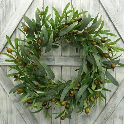 20 Inches Artificial Green Olive Wreath Greenery Wreath with Olive Leaves,Olive 